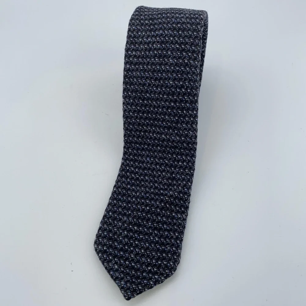 Eton Tie Mens Blue Gray Textured 100% Wool Handmade Necktie Made Italy